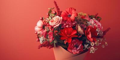 rouge fleur bouquet arrangement cadeau, ai photo