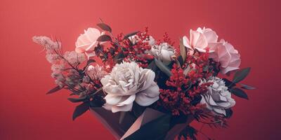 rouge fleur bouquet arrangement cadeau, ai photo