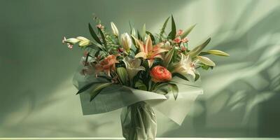 vert fleur bouquet arrangement cadeau, ai photo