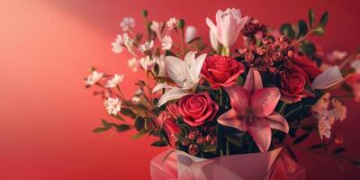 rouge fleur bouquet arrangement cadeau, ai photo