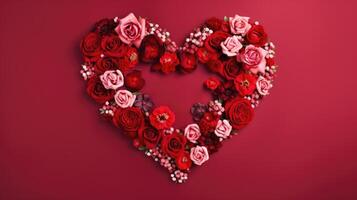 cœur forme Rose renoncule renoncule Cadre rouge arrière-plan, ai photo