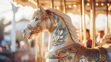 carrousel cheval dans amusement parc carnaval, ai photo