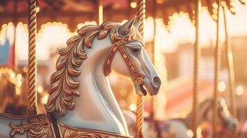 carrousel cheval dans amusement parc carnaval, ai photo