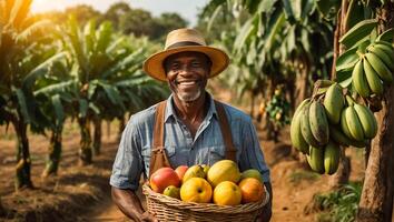 agriculteur en portant tropical des fruits photo