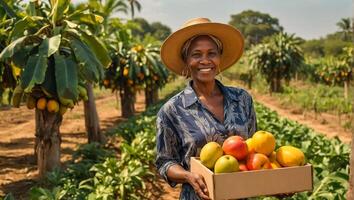 femme en portant tropical des fruits photo