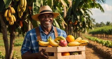 agriculteur en portant tropical des fruits photo