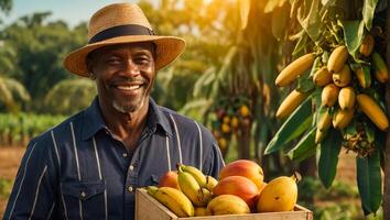 agriculteur en portant tropical des fruits photo