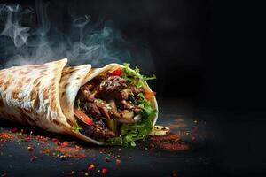 succulent grillé shawarma emballage grouillant avec Frais Ingrédients - une copieux repas à tout moment photo
