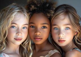 la diversité de enfants, promouvoir équité et tolérance comme fondamental piliers de société. photo