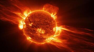vue de le Soleil avec brillant fusées éclairantes et promine photo
