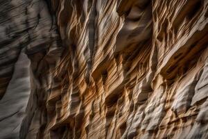 une détaillé image de une épuisé falaise montrant Comment temps a réussi et le changements dans ses structure dû à Naturel les forces.. Créatif Ressource, ai généré photo