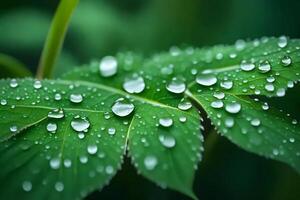 une image de petit gouttes de l'eau sur feuilles, lequel apparaître magnifique dans le matin.. Créatif Ressource, ai généré photo