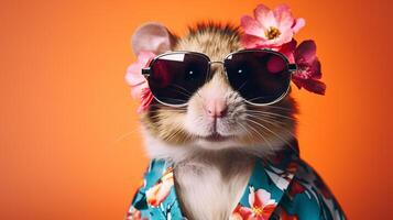 hamster hawaïen chemise et des lunettes de soleil magazine couverture, ai génératif photo