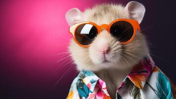 hamster hawaïen chemise et des lunettes de soleil magazine couverture, ai génératif photo