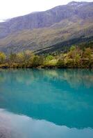 magnifique norvégien paysage dans l'automne près prêter et stryn dans Norvège,lovatnet dans Automne, norvégien nature,extérieur beauté photo