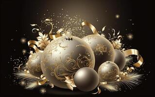 Noël cadeaux, décoration avec bougies.dorées luxe Noël thème Contexte. concept vacances décorations. génératif ai. photo