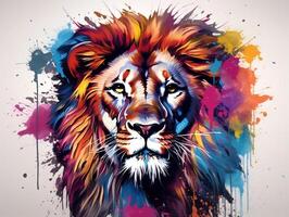 coloré Lion tête éclaboussure art avec blanc Contexte ai génératif photo