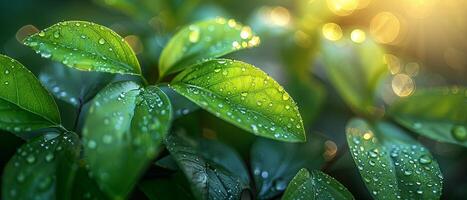 brillant rosée sur Frais vert feuilles photo