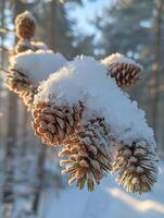 fraîchement déchue neige sur une pin branche photo