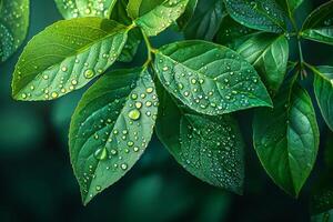 brillant rosée sur Frais vert feuilles photo