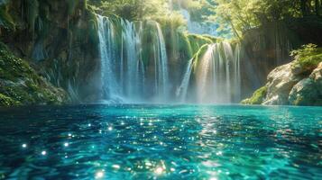 une magnifique cascade dans le milieu de une forêt photo