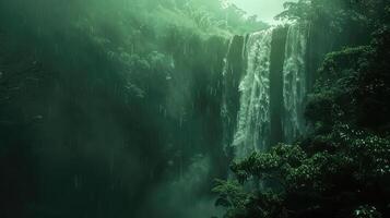 une cascade dans le jungle avec vert l'eau photo