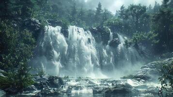 une cascade dans le milieu de une forêt photo