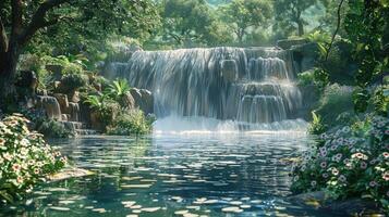 une cascade dans le milieu de une luxuriant forêt photo