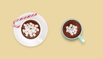 deux chocolats chauds avec des marais moelleux au jour de noël photo