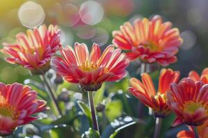 vibrant fleurs épanouissement dans jardin, trempage en haut le été ensoleillement photo