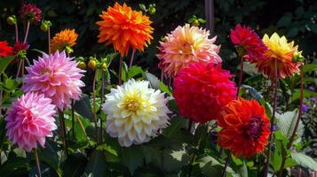 vibrant fleurs épanouissement dans jardin, trempage en haut le été ensoleillement photo