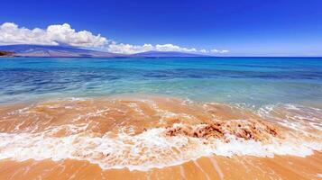 plage avec turquoise des eaux et d'or sables, embrassé par le chaud Soleil de été photo