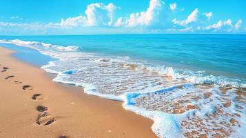 plage avec turquoise des eaux et d'or sables, embrassé par le chaud Soleil de été photo