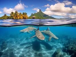 les requins nager dans cristal clair des eaux photo