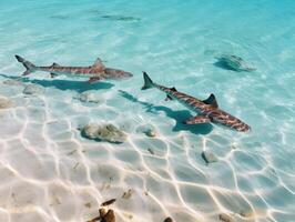 les requins nager dans cristal clair des eaux photo