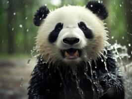 Panda se délecter dans rare pluie douche photo