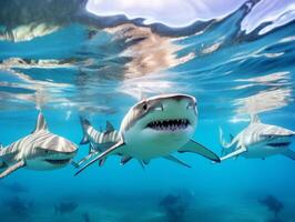 les requins nager dans cristal clair des eaux photo