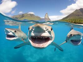 les requins nager dans cristal clair des eaux photo