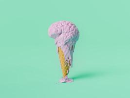 fusion en forme de cerveau la glace crème sur cône contre menthe Contexte photo