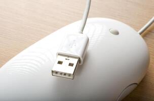 le blanc Souris pour le ordinateur. USB connecter. photo