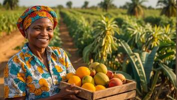 femme en portant tropical des fruits photo