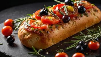 focaccia avec Olives et tomates photo