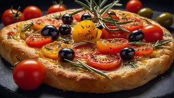 focaccia avec Olives et tomates photo