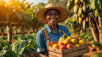 femme en portant tropical des fruits photo