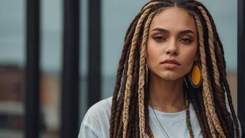 portrait de une élégant fille avec dreadlocks photo