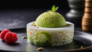 mochi magnifique matcha la glace crème dans une café délicieusement photo