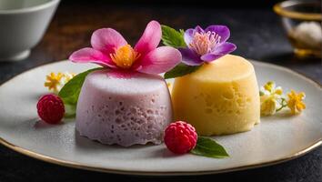 mochi magnifique la glace crème avec fleurs photo