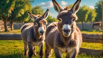 mignonne âne sur une ferme dans été photo