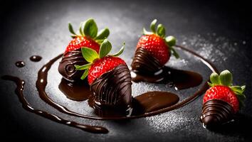 Chocolat couvert des fraises dessert photo