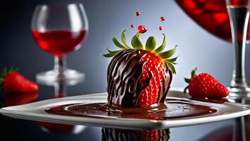 Chocolat couvert des fraises dessert photo